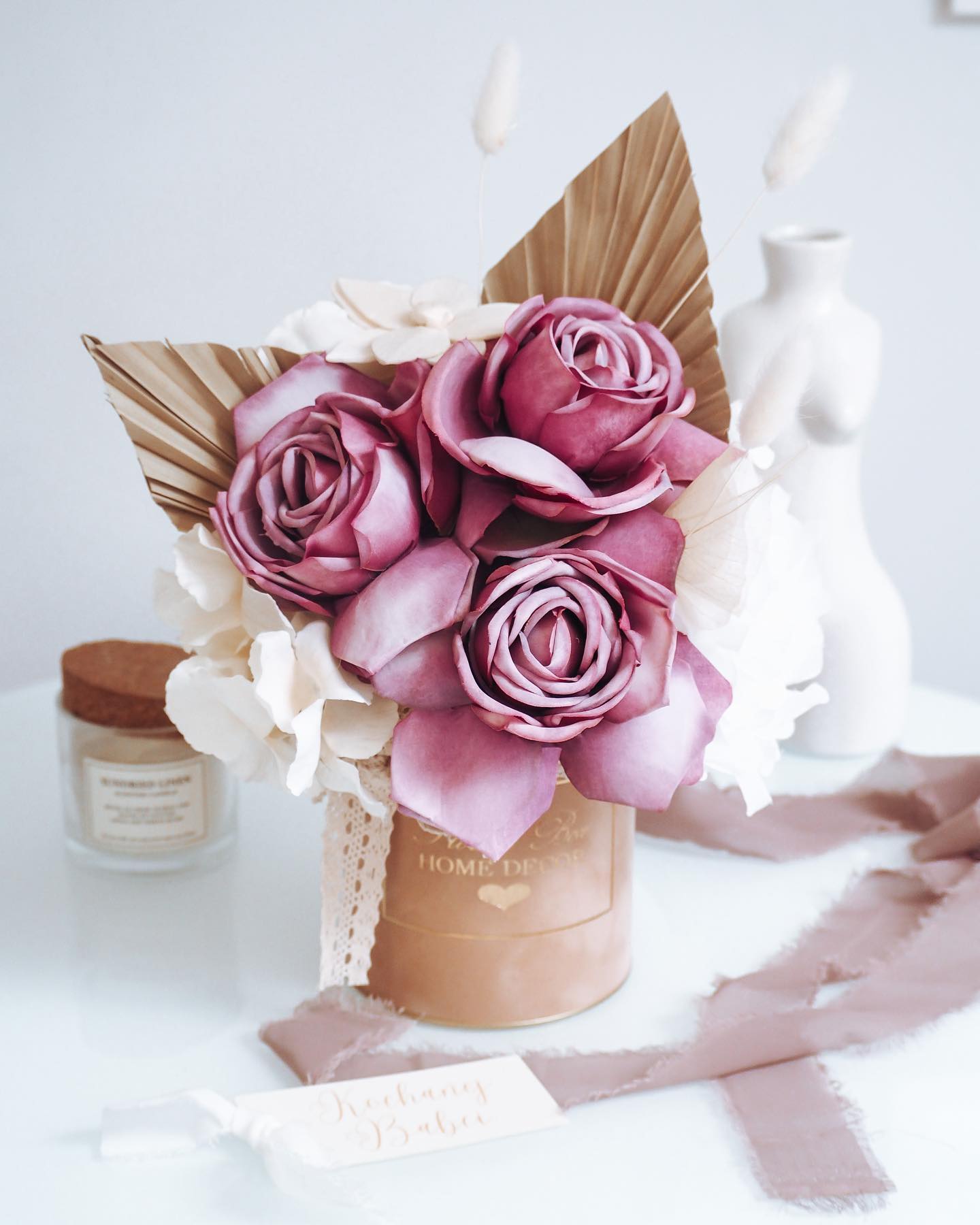 Flower Box fiolet róże Vintage kremowe pudełko S (PREMIUM) zdjęcie 1