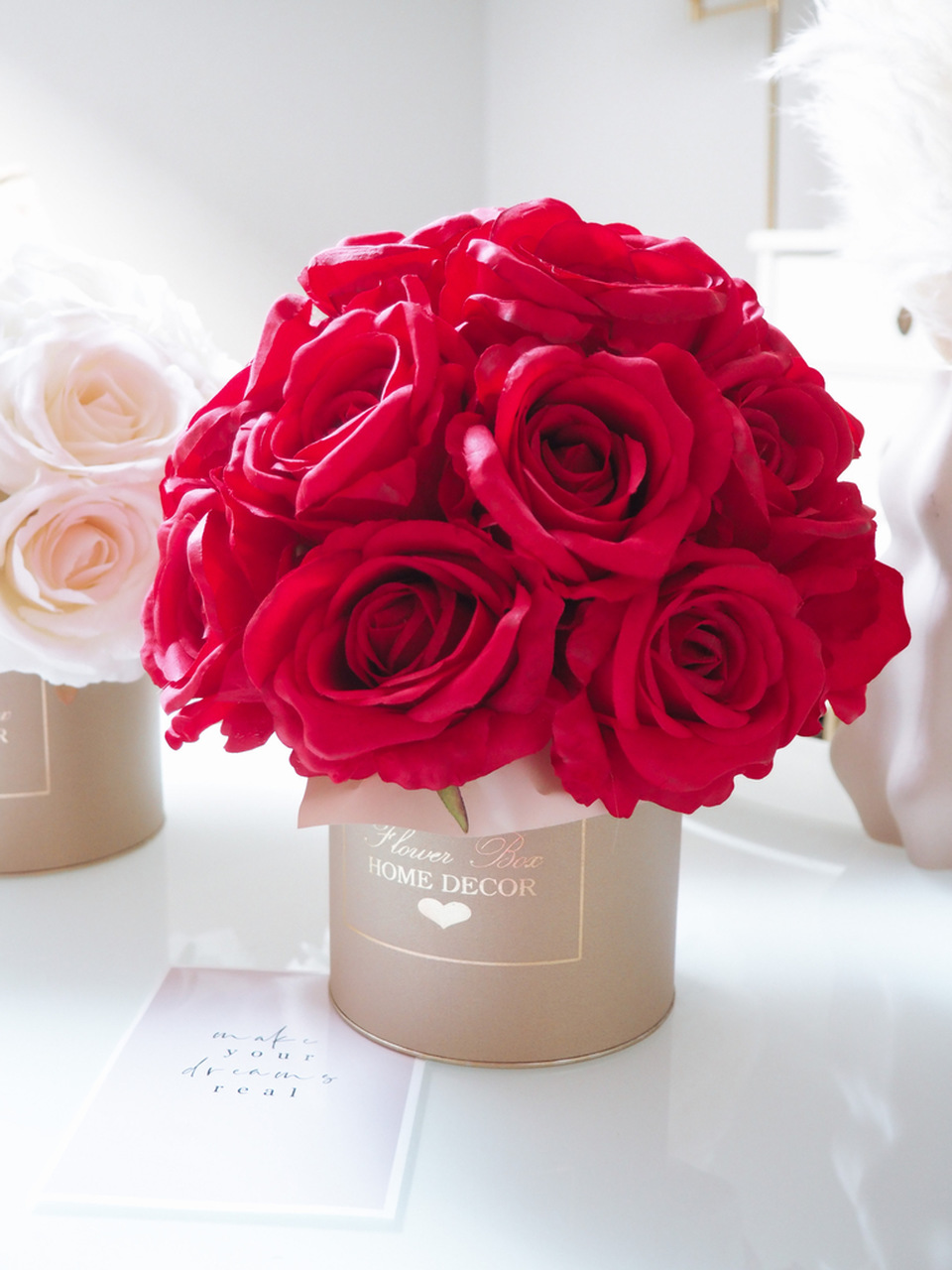 Flower Box czerwone róże złote pudełko  (PREMIUM) zdjęcie 1