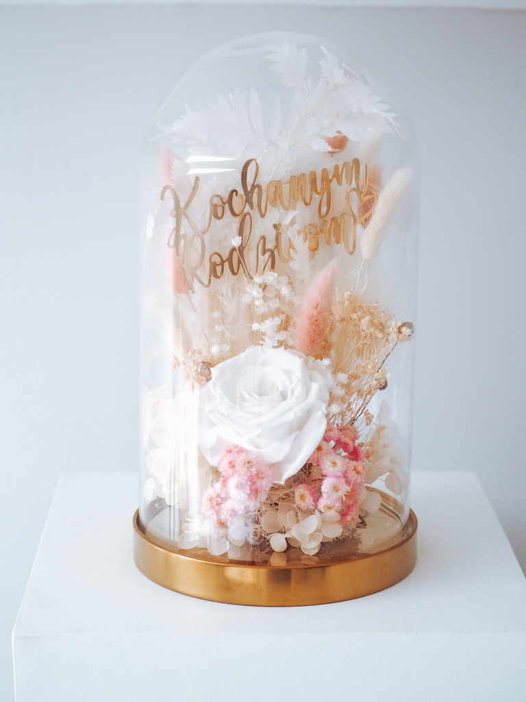 Szklana kopuła z wieczną różą delikatny róż lustrzany napis(PREMIUM) zdjęcie 1