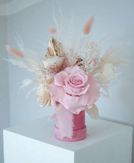 Kompozycja suszony bukiet wieczna róża puder (PREMIUM) zdjęcie 1