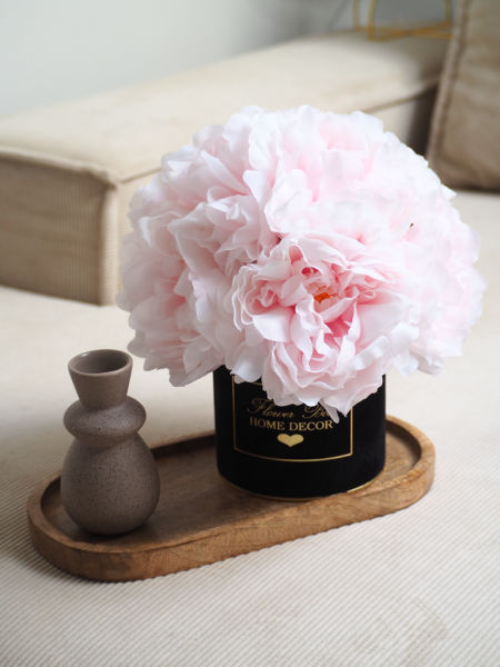 Flower Box peonie jedwabne pudrowo-różowe czarne pudełko (PREMIUM) zdjęcie 3