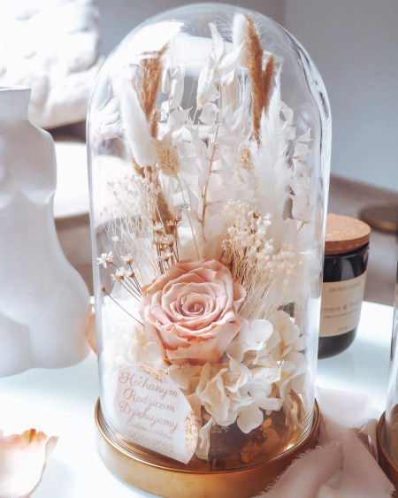 Szklana kopuła z wieczną różą beżowe  (PREMIUM) zdjęcie 1