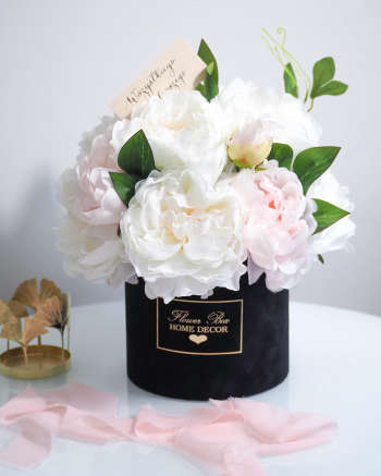 Flower Box Jedwabne Peonie Śmietankowo-różowe (PREMIUM) zdjęcie 1