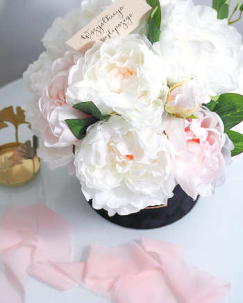 Flower Box Jedwabne Peonie Śmietankowo-różowe (PREMIUM) zdjęcie 2