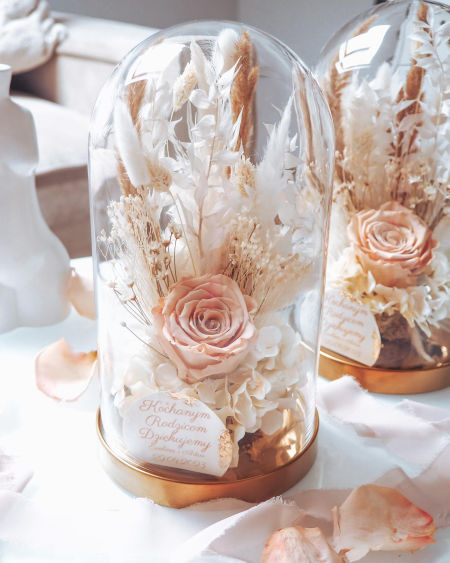 Szklana kopuła z wieczną różą beżowe  (PREMIUM) zdjęcie 2