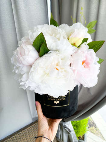 Flower Box Jedwabne Peonie Śmietankowo-różowe (PREMIUM) zdjęcie 3