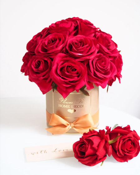 Flower Box Rubinowe róże - złoty box  (PREMIUM) zdjęcie 1