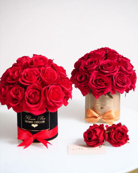 Flower Box Rubinowe róże - złoty box  (PREMIUM) zdjęcie 2