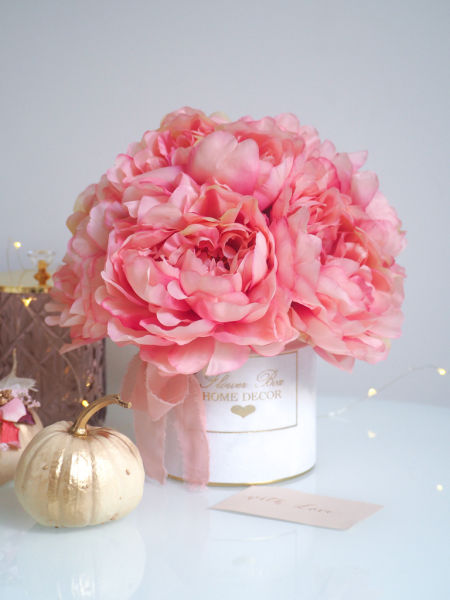 Flower Box peonie jedwabne burdny róż (PREMIUM) zdjęcie 2