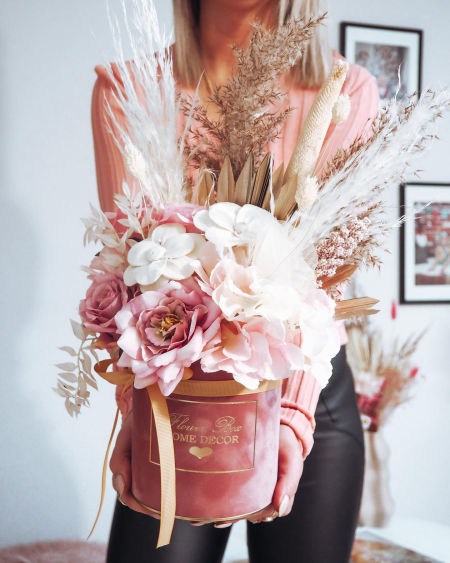 Flower Box różowy bukiet trawa pampasowa (PREMIUM) zdjęcie 1