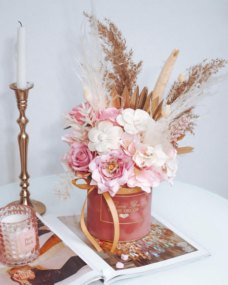 Flower Box różowy bukiet trawa pampasowa (PREMIUM) zdjęcie 2