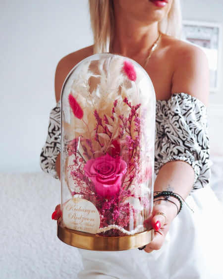 Szklana kopuła z wieczną różą fuksja  (PREMIUM) zdjęcie 2