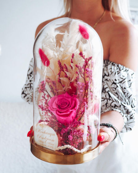 Szklana kopuła z wieczną różą fuksja  (PREMIUM) zdjęcie 3