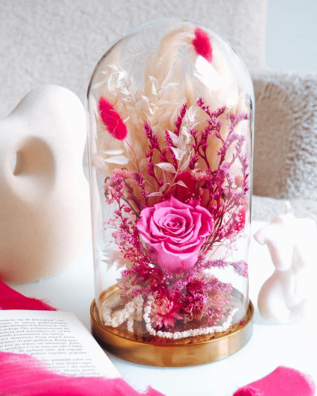 Szklana kopuła z wieczną różą fuksja  (PREMIUM) zdjęcie 1