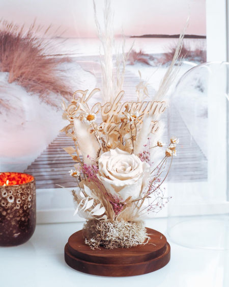 Szklana kopuła z wieczną różą duża kremowa (PREMIUM) zdjęcie 1