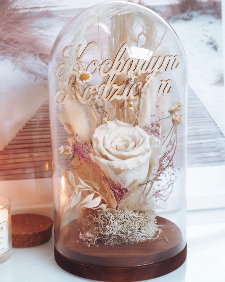 Szklana kopuła z wieczną różą duża kremowa (PREMIUM) zdjęcie 2