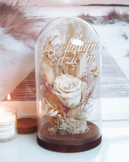 Szklana kopuła z wieczną różą duża kremowa (PREMIUM) zdjęcie 3