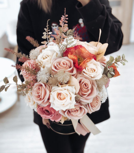 Flower Box jesienny pastelowy beż i róż  (PREMIUM) zdjęcie 1