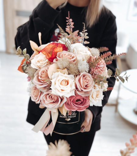 Flower Box jesienny pastelowy beż i róż  (PREMIUM) zdjęcie 3