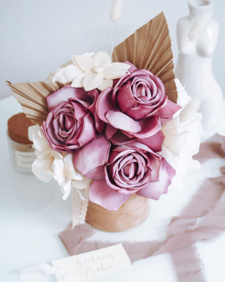 Flower Box fiolet róże Vintage kremowe pudełko S (PREMIUM) zdjęcie 2