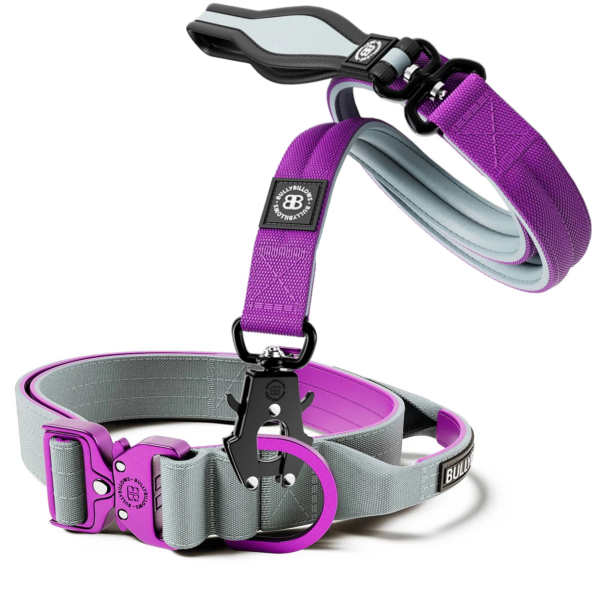 BullyBillows Combat Lighter Purple & Grey zestaw obroża smycz dla psa M - BullyBillows zdjęcie 1